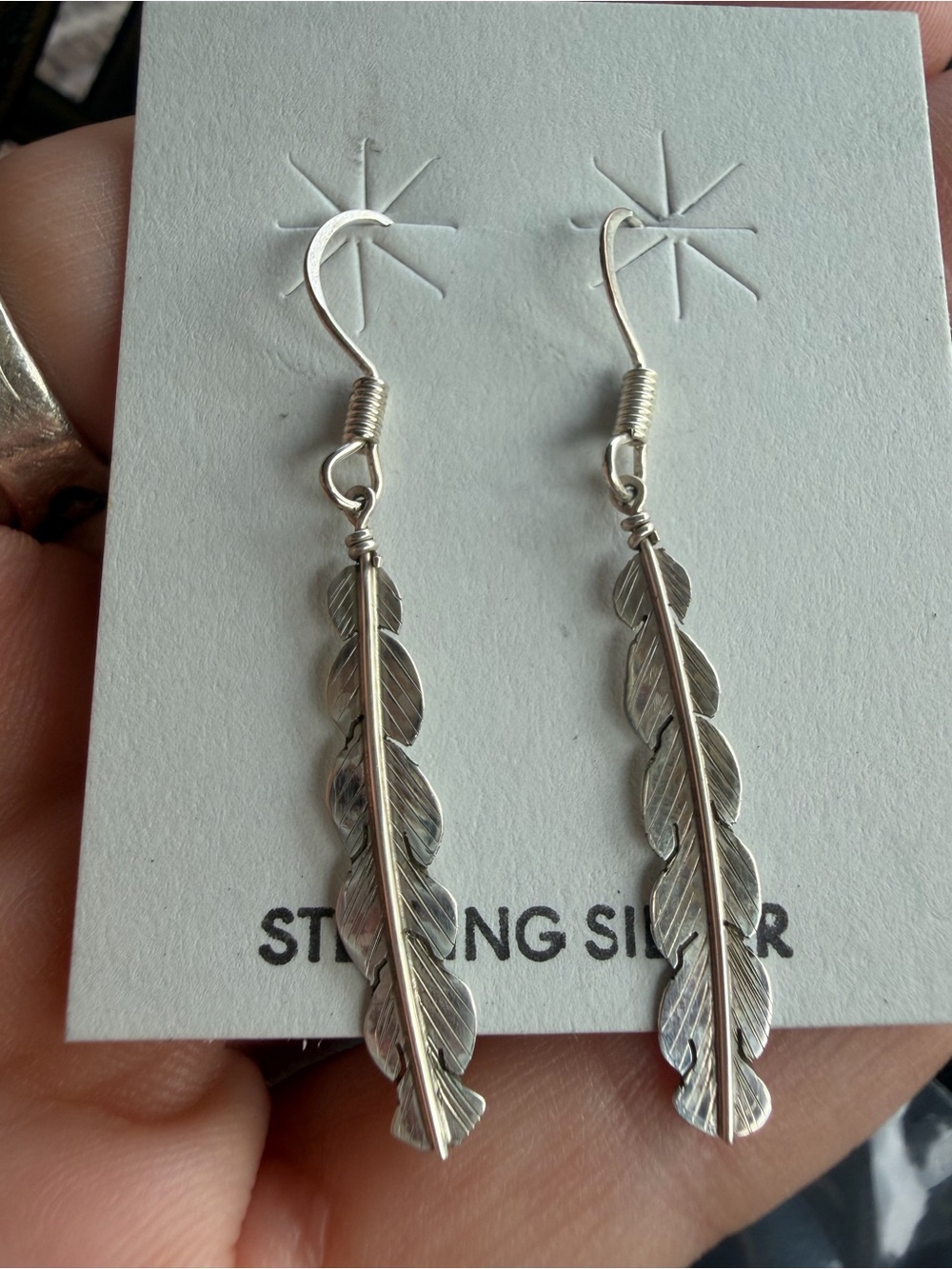 Sterling Silver Feather Drop Earrings - Silver